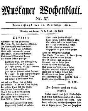 Muskauer Wochenblatt on Sep 12, 1822