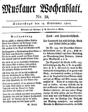 Muskauer Wochenblatt on Sep 19, 1822