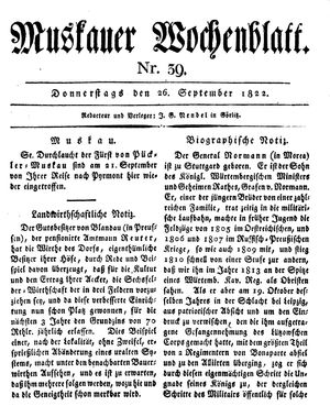 Muskauer Wochenblatt vom 26.09.1822