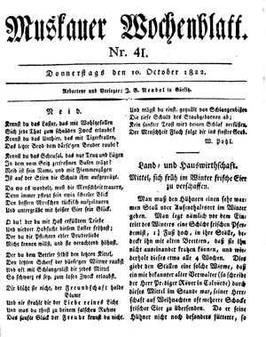 Muskauer Wochenblatt vom 10.10.1822