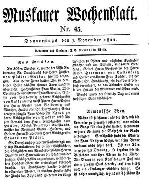 Muskauer Wochenblatt on Nov 7, 1822