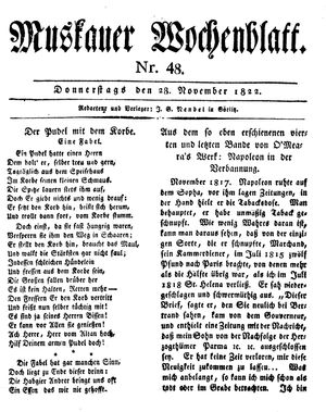 Muskauer Wochenblatt vom 28.11.1822