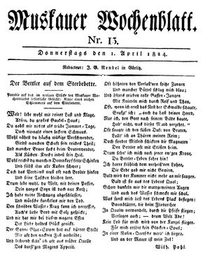 Muskauer Wochenblatt vom 01.04.1824