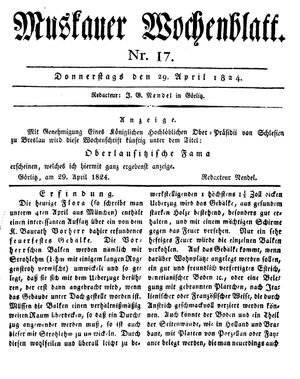 Muskauer Wochenblatt vom 29.04.1824