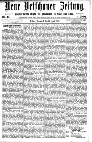 Neue Vetschauer Zeitung vom 19.04.1902