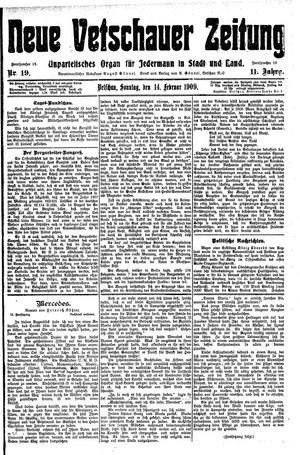 Neue Vetschauer Zeitung vom 14.02.1909