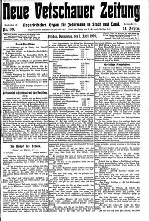 Neue Vetschauer Zeitung vom 01.04.1909