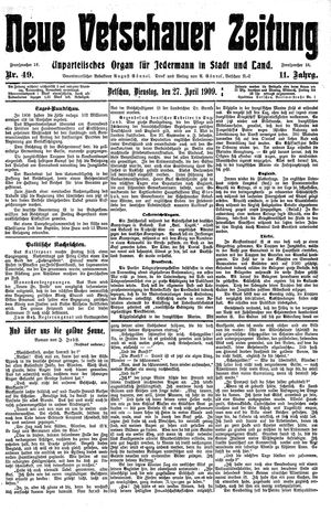 Neue Vetschauer Zeitung vom 27.04.1909