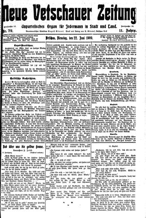 Neue Vetschauer Zeitung vom 22.06.1909