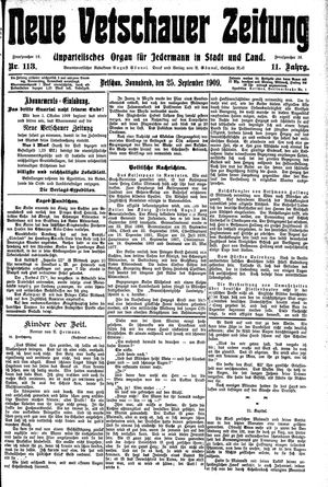 Neue Vetschauer Zeitung vom 25.09.1909