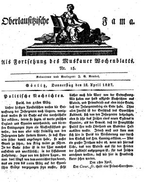 Oberlausitzische Fama vom 12.04.1827