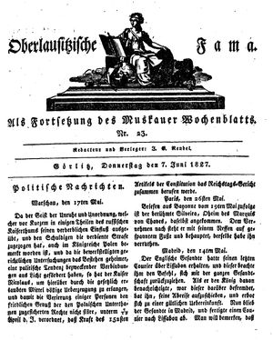 Oberlausitzische Fama vom 07.06.1827