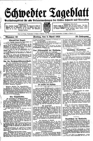 Schwedter Tageblatt vom 03.04.1925