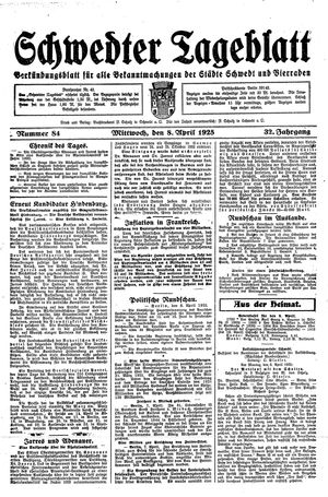Schwedter Tageblatt vom 08.04.1925