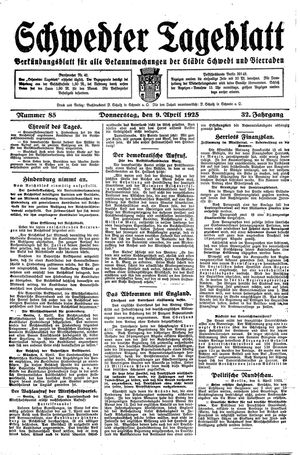 Schwedter Tageblatt vom 09.04.1925