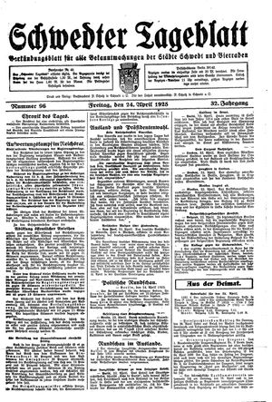 Schwedter Tageblatt vom 24.04.1925