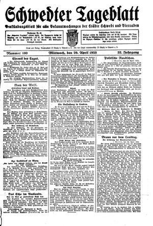 Schwedter Tageblatt vom 29.04.1925