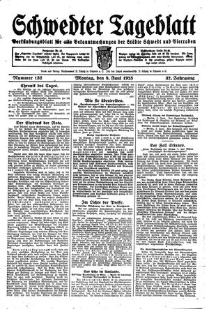 Schwedter Tageblatt vom 08.06.1925