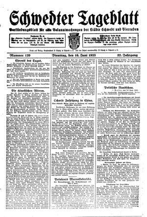 Schwedter Tageblatt vom 16.06.1925