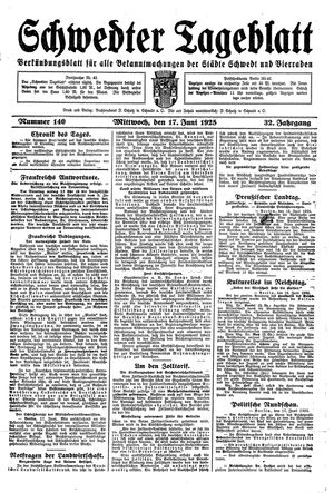 Schwedter Tageblatt vom 17.06.1925