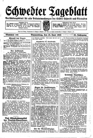 Schwedter Tageblatt vom 18.06.1925