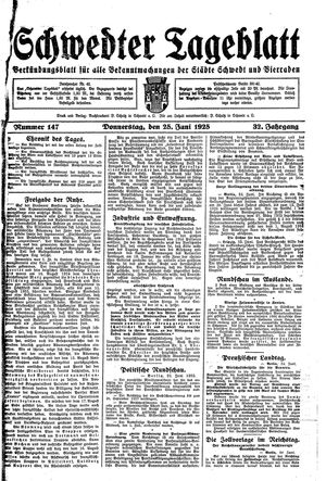 Schwedter Tageblatt vom 25.06.1925