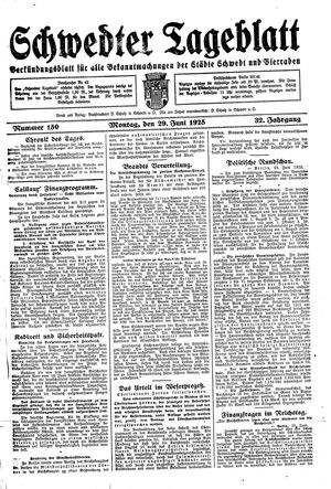 Schwedter Tageblatt vom 29.06.1925