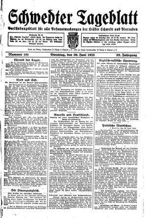 Schwedter Tageblatt vom 30.06.1925