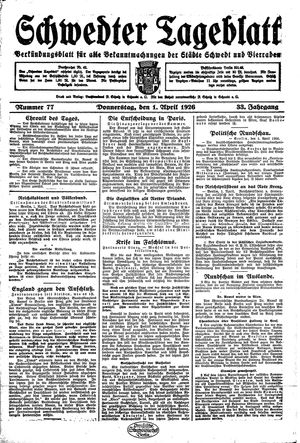 Schwedter Tageblatt on Apr 1, 1926