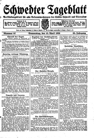 Schwedter Tageblatt on Apr 15, 1926