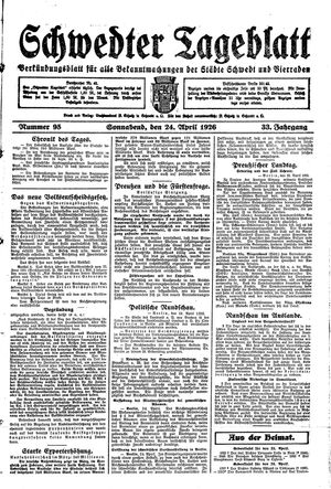 Schwedter Tageblatt vom 24.04.1926