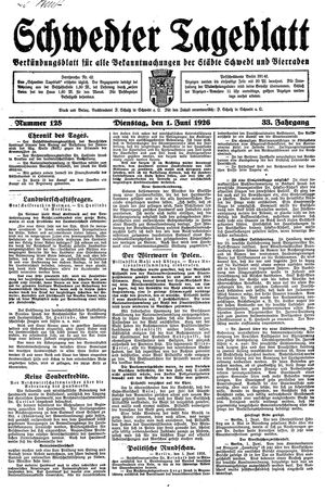 Schwedter Tageblatt vom 01.06.1926