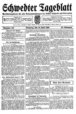 Schwedter Tageblatt vom 15.06.1926
