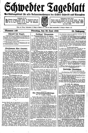Schwedter Tageblatt vom 29.06.1926
