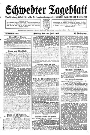 Schwedter Tageblatt vom 16.07.1926