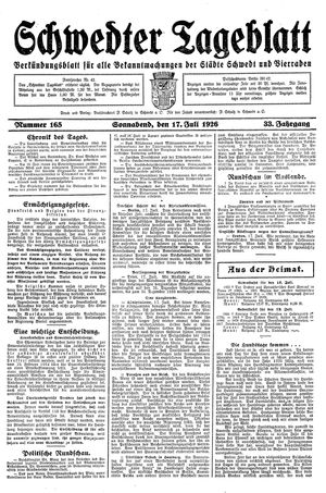 Schwedter Tageblatt vom 17.07.1926
