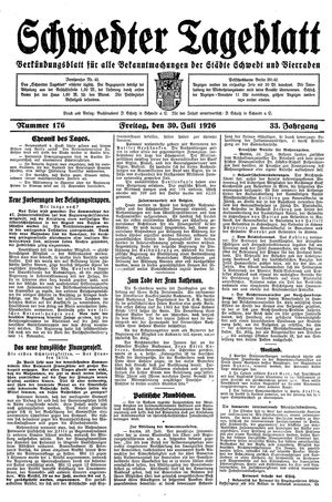 Schwedter Tageblatt vom 30.07.1926