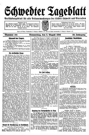 Schwedter Tageblatt vom 05.08.1926
