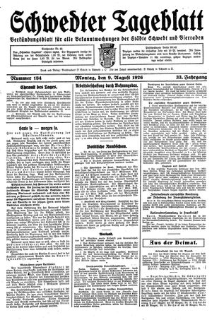 Schwedter Tageblatt vom 09.08.1926