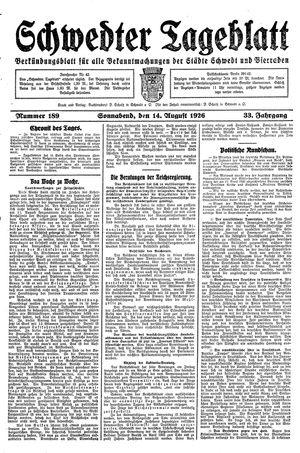 Schwedter Tageblatt vom 14.08.1926