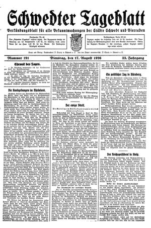 Schwedter Tageblatt vom 17.08.1926