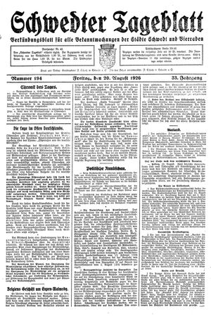 Schwedter Tageblatt vom 20.08.1926