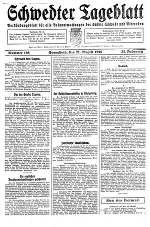 Schwedter Tageblatt vom 21.08.1926
