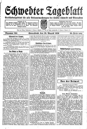 Schwedter Tageblatt vom 28.08.1926
