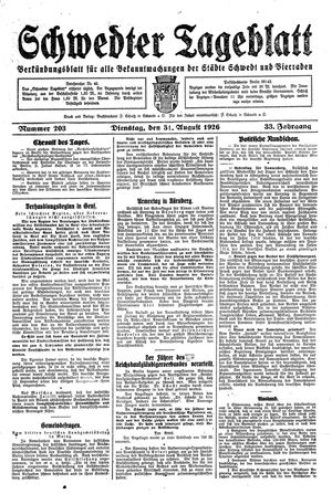 Schwedter Tageblatt vom 31.08.1926