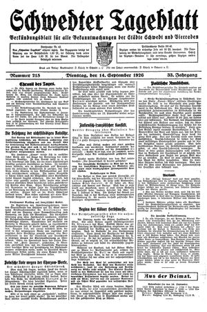 Schwedter Tageblatt vom 14.09.1926