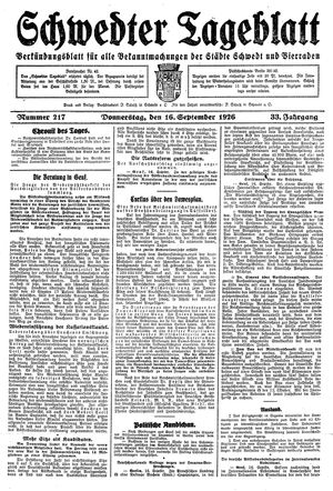 Schwedter Tageblatt vom 16.09.1926