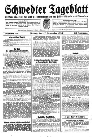 Schwedter Tageblatt vom 17.09.1926