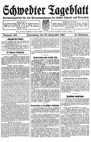 Schwedter Tageblatt vom 30.09.1926