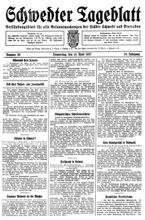 Schwedter Tageblatt vom 14.04.1927
